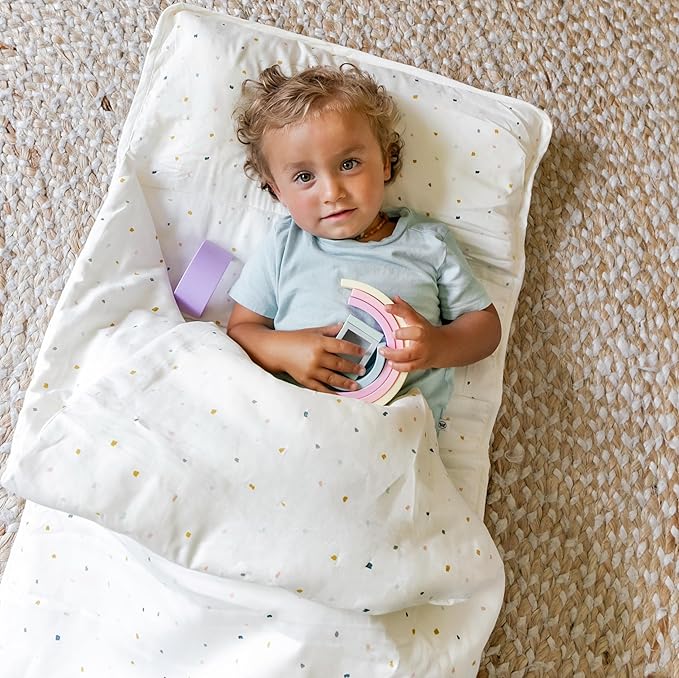 Makemake Organics GOTS Certified Organic Cotton Nap Mat with Detachable Pillow for Kids Soft Sleeping Bag for Toddlers, Boys, Girls - Ideal for Daycare, Preschool, Kindergarten