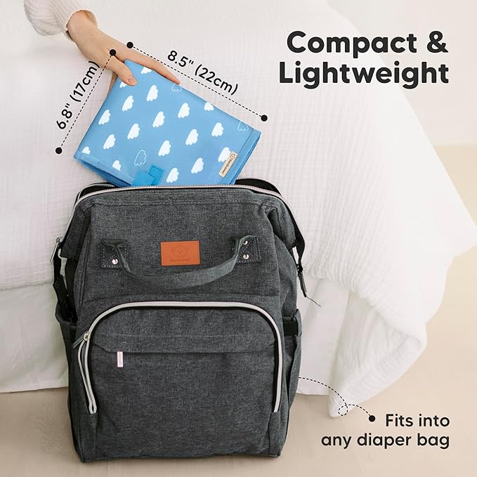 KeaBabies Portable Diaper Changing Pad, Easy Wipe Clean - Foldable Waterproof Baby Changing Mat for Diaper Bag, Compact, Lightweight, 25x13 Newborn, Infant, Baby Changer Travel Essential (Cloud)