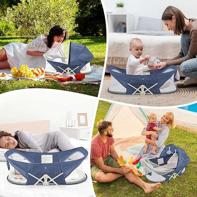 Portable Baby Bassinet Travel Baby Bed, Baby Cribs Travel Pod for Outdoors Baby Lounger Infant Travel Bed with Mosquito Net and Sunshade Canopy, Lightweight Washable