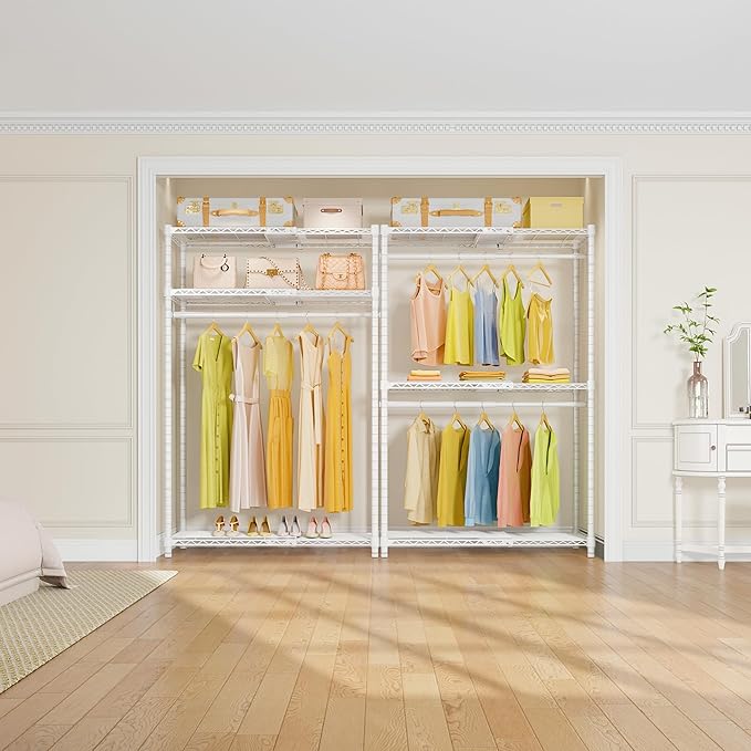 VIPEK X1 Expandable Clothes Rack Heavy Duty Adjustable from 2' to 3'5" with Flexible Shelves and Hanger Rods Metal Garment Racks Portable Closet Rack Clothing Racks for Hanging Clothes, White