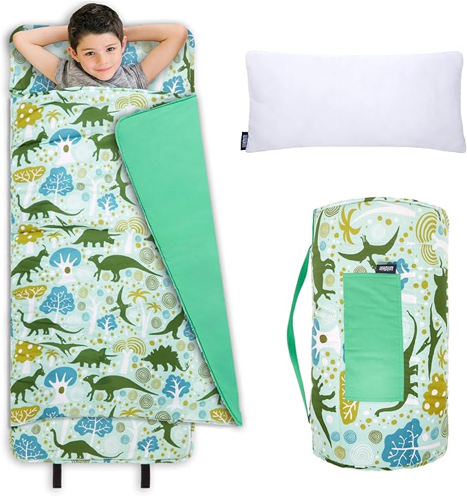 Wildkin Kids Original Nap Mat – Cozy Kids Sleep Mat with Pillow, Ideal for School & Travel - Dinomite Dinosaurs