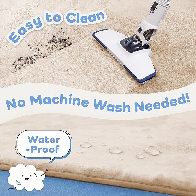 1.3" Thick Baby Floor Play Mat 39x59, Basic Padded Foam Mat for Tummy Time Crawling, Non Slip Cushioned for Babies Toddlers Infants Kids (Beige)