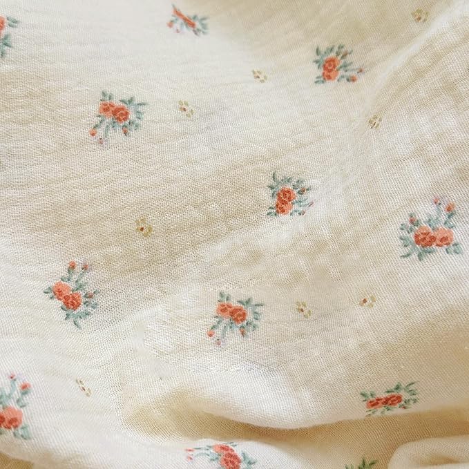 BuLuTu Muslin Cotton Duvet Cover Full Elegant Ruffles Duvet Covers Soft Breathable Comforter Cover Kids Adults Bedding Floral Quilted Cover, 79"x90", No Pillow/Pillow Cases