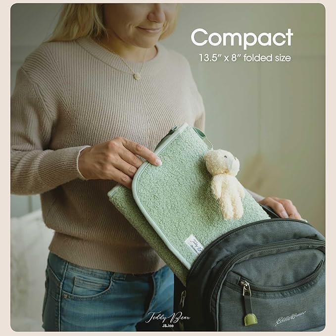 J&Joo Portable Diaper Changing Pad - Ultra Soft, Extra Padded, Waterproof Baby Changer Travel Essential, EZ Access Mesh Pockets, Gift for Baby Shower, Newborn Girls and Boys, 0-12 Months