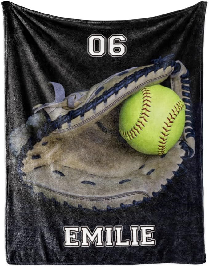 Personalized Baseball Blanket for Baby Kids - Custom Name and Number - Soft Warm and Fluffy Flannel Fabric Gift for Sports Lovers 40x50inch