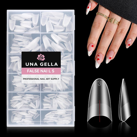UNA GELLA Almond Gel Nails Tips Medium: 504pcs Full Matte Soft Gel Almond Shape Nail Tips Half Cover Clear Gelly Tips for Nail Art Press On Nails 12 Sizes, Nail Extensions
