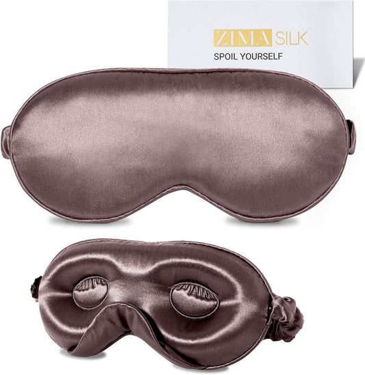 ZIMASILK Adjustable 22 Momme 100% Mulberry Silk Sleep Mask, Upgraded 3D Contoured Cup Eye Mask for Sleeping, Super Soft & Breathable Blindfold, Blackout for Deep Sleeping (Gray Purple)