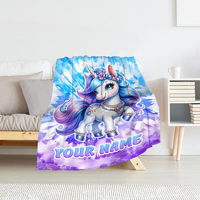 Blanket Gifts for Girls - 50" x 60" Inches Custom Unicorn Blankets for Girls Age 8-10 - Soft Plush Throw Stuff for Sofa, Bed & Travel