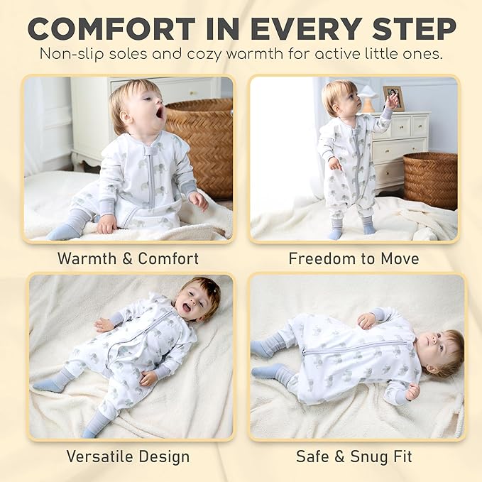 Mama Cheetah Toddler Sleep Sack with Feet, Long Sleeve 0.5 TOG Organic Cotton Baby Sleeping Bag with Legs, Wearable Blanket for Walkers w/ 2-Way Zipper, Toddler Blanket for Girls & Boys 3-4T