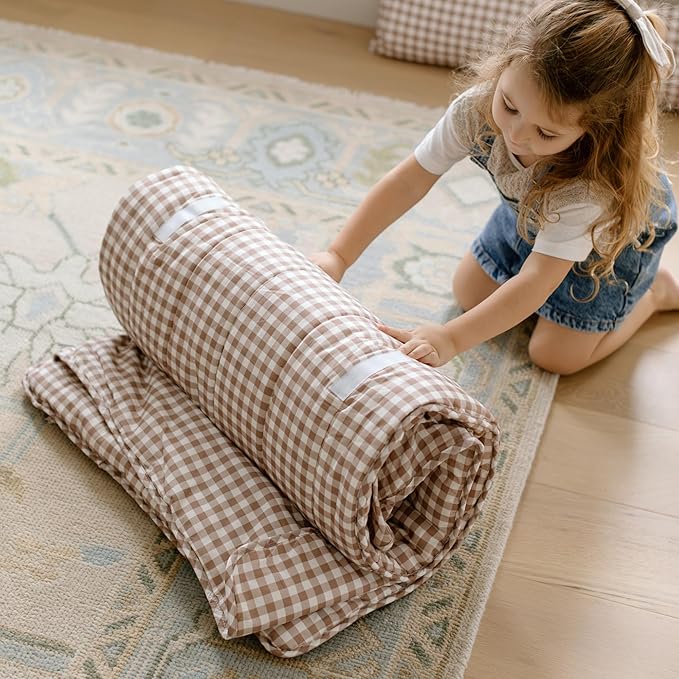 Organic Toddler Nap Mat – 100% Cotton Kids Washable Sleeping Mat & Detachable Pillow – Sleeping Bag with Soft 1.5” Pad – Ideal Nap Mat for Daycare, Preschool, & Sleepovers