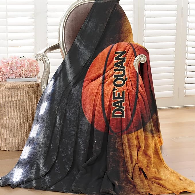Personalized Baby Balll Soft Blanket: Custom Kids Basketball Design Blanket with Name and Number - Bedding Gifts for Infants Toddlers Adults 60x80inch