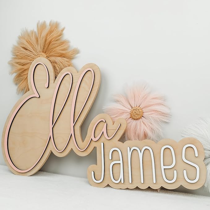 Hickory Hollow Designs Nursery Name Sign, Wooden Name Sign, Name Plate for Wall, Custom Wooden Sign, Baby Name Announcement Sign, (James Matthew)