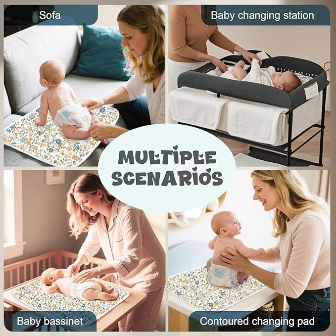Baby Diaper Changing Pad – 31.5" x 21.5" Extra Large Waterproof Absorbent Portable Changing Mat, Reusable Changing Pad Liner for Travel or at Home Use(Floral1)