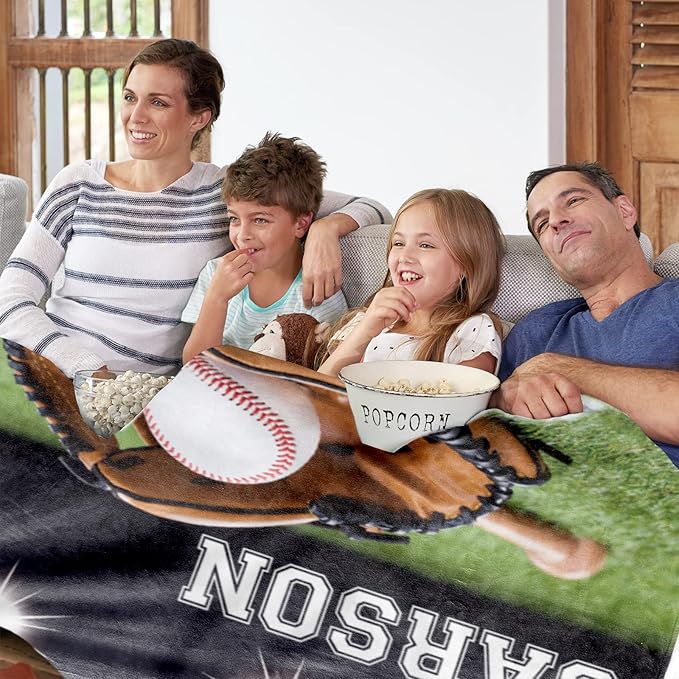 Baby Boys Personalized Baseball Blanket - Custom Name and Number - Soft Warm and Fluffy Flannel Fabric Gift for Sports Lovers 30x40inch