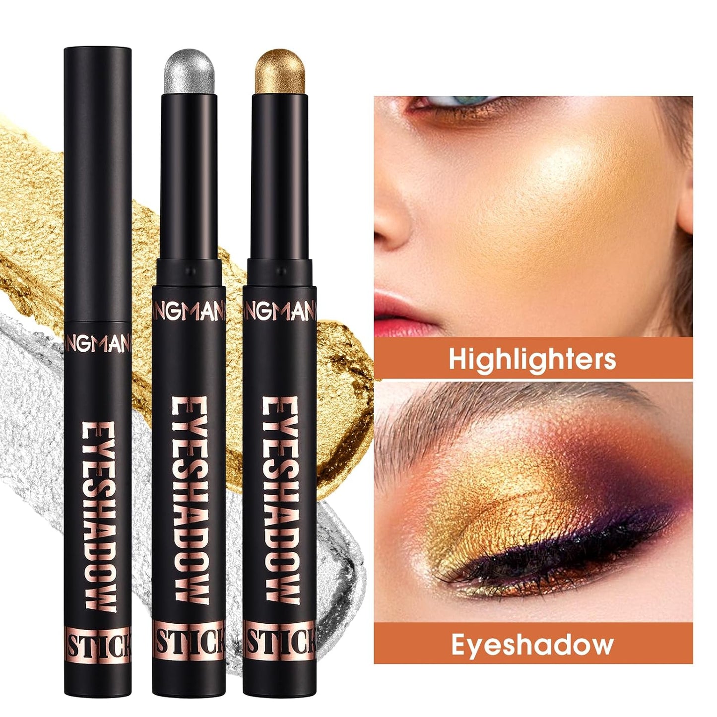 LANGMANNI 8 PCS Soft Smooth Cream Eyeshadow Stick Gift Set,Matte Earth Color+Bright Metal Color Contour Stick,Waterproof & Long-Lasting Eyeshadow (#B)