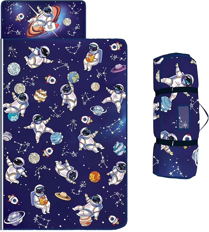 Toddler Nap Mat Kids Sleeping Bag 59"×24", Soft Slumber Bag with Removable Pillow and Blanket for Kids Girls Boys,Roll Up Sleeping Mat Thick for Camping,Daycare, Kindergarden