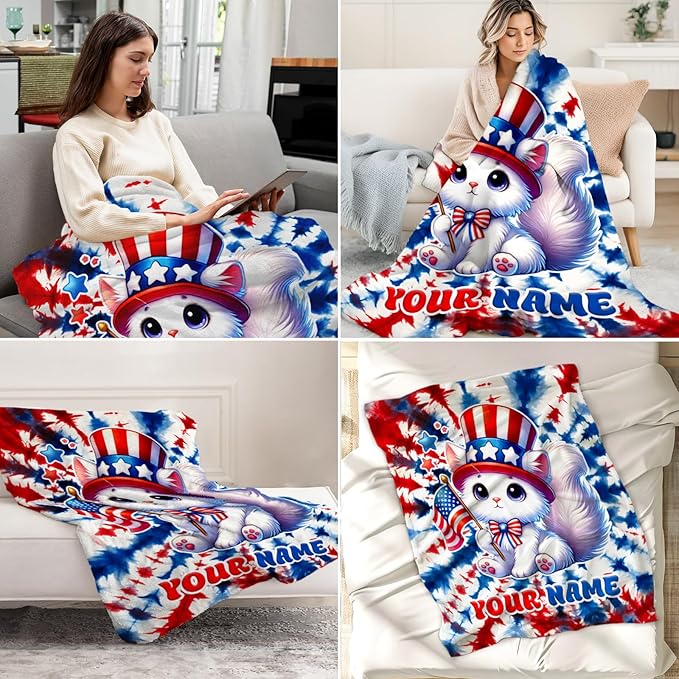 Personalized Cat Blanket for Girls - 40" x 50" Inches Cat Lovers Blankets - Warm Soft Throw for Couch, Sofa & Chair