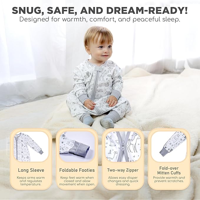 Mama Cheetah Toddler Sleep Sack with Feet, Long Sleeve 0.5 TOG Organic Cotton Baby Sleeping Bag with Legs, Wearable Blanket for Walkers w/ 2-Way Zipper, Toddler Blanket for Girls & Boys 3-4T