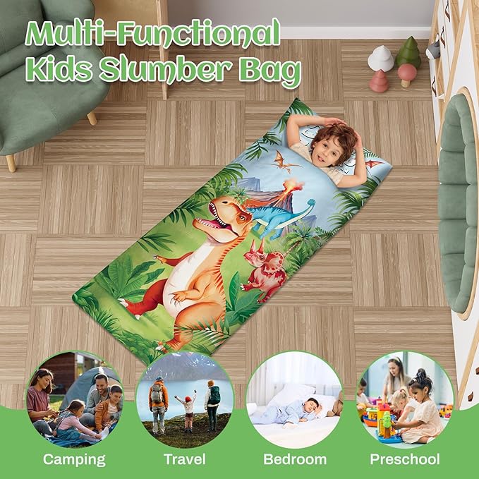 Toddler Nap Mat Kids Sleeping Bag 59‘’×24‘’, Soft Slumber Bag with Removable Pillow for Kids Girls Boys,Roll Up Sleeping Mat Lightweight for Camping,Daycare, Kindergarden