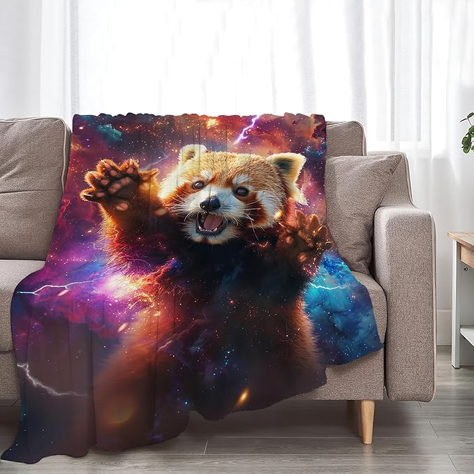 Lesser Panda Blanket Funny Red Panda Gifts for Girls Boys Woman Kids Galaxy Animal Lover Throw Blankets Soft Blanket Warm Fleece Flannel Plush Blankets for Bed Sofa Couch 60"x80"