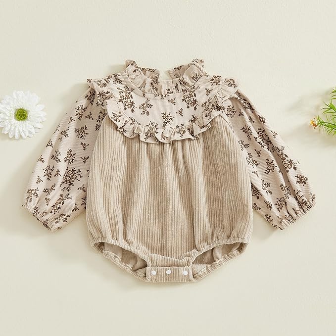 2pcs Infant Baby Girls Romper Dress Headband Long Sleeve Clothing Flowers Newborn Boho Girl Outfit Jumpsuit Clothes