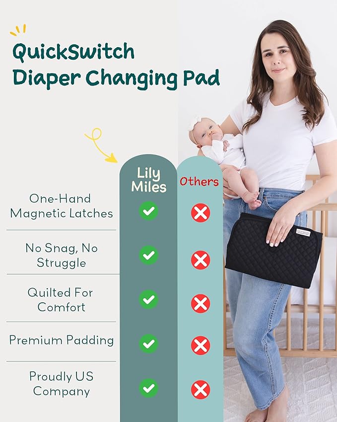 Lily Miles Baby Changing Pad Portable, Diaper Changing Mat with Magnetic Latches, Travel Pad for Diaper Bag, Baby Essentials, Wipeable & Waterproof Mat (Willow Green, Regular)