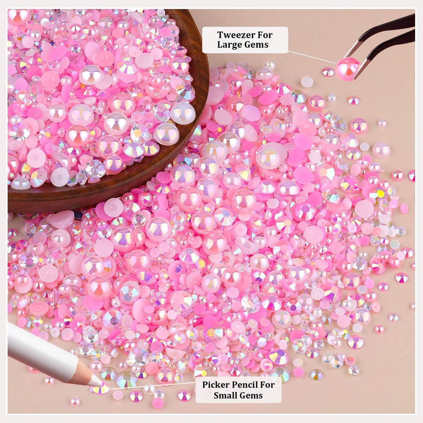 9000PCS Flatback Pearls and Rhinestones for Bedazzling, Pink White 3-10mm Resin Rhinestones and Half Pearls for Crafting, Nail Art and Grad Cap Decor with B7000 Jewelry Glue
