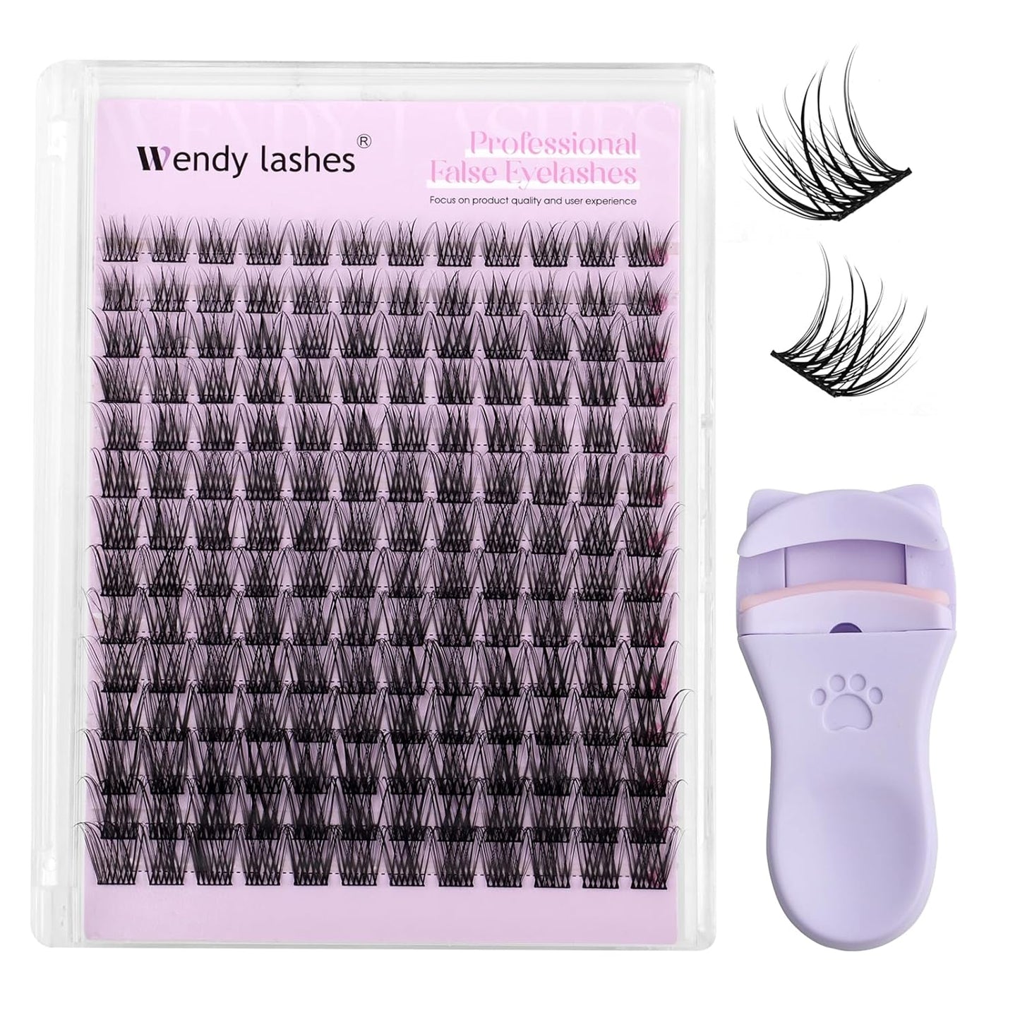 WENDY Lashes Clusters Kit DIY Eyelash Extension with Eyelash Curler Black Cluster Eyelash Extensions Individual Lashes Kit Wispy Soft Eyelash Extensions for Using at Home（Kit,YM15-0.07D,10-18mm）