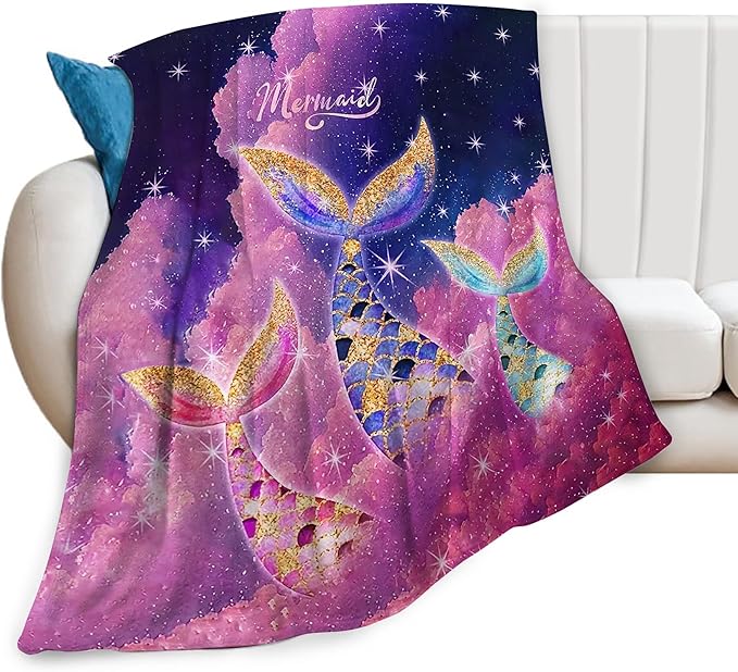 Mermaid Blanket Pink Mermaid Gifts for Girls Boys Woman Kids Lover Throw Blankets Soft Blanket Warm Fleece Flannel Plush Blankets for Bed Sofa Couch 50"x60"