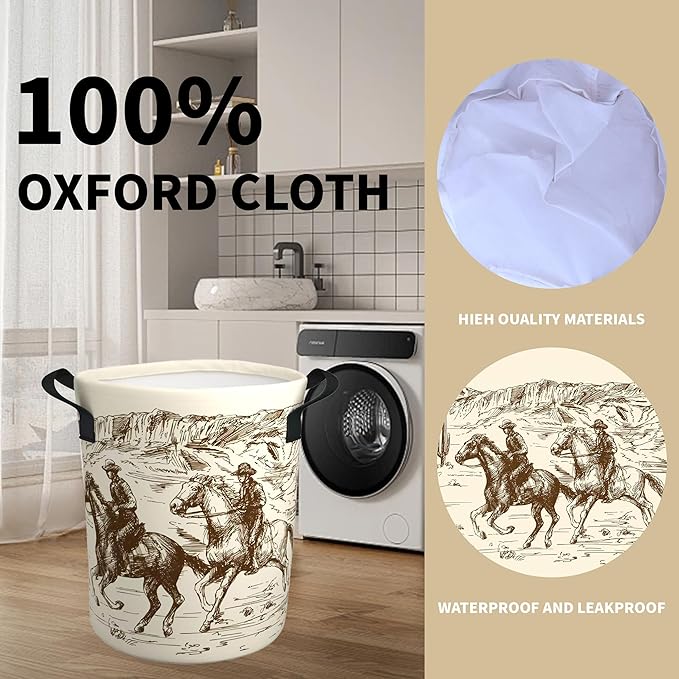 Western Cowboy Laundry Basket Gifts for Boys, Boys' Room Decor Baby Nursery Hamper Western Room Decor 17.7x13.7 Inch