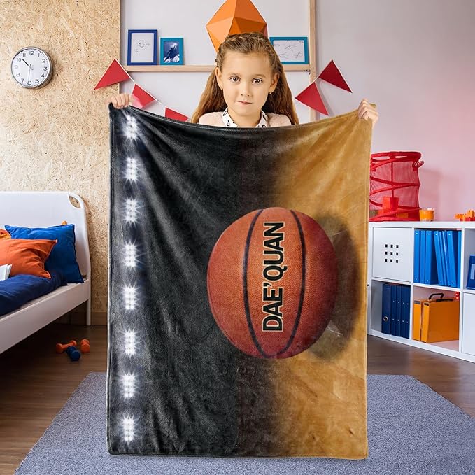 Personalized Baby Balll Soft Blanket: Custom Kids Basketball Design Blanket with Name and Number - Bedding Gifts for Infants Toddlers Adults 60x80inch