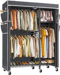 Raybee Clothes Rack with Cover Clothing Racks for Hanging Clothes Heavy Duty Portable Closet with Wheels，Rolling Garment Rack for Bedroom,Black