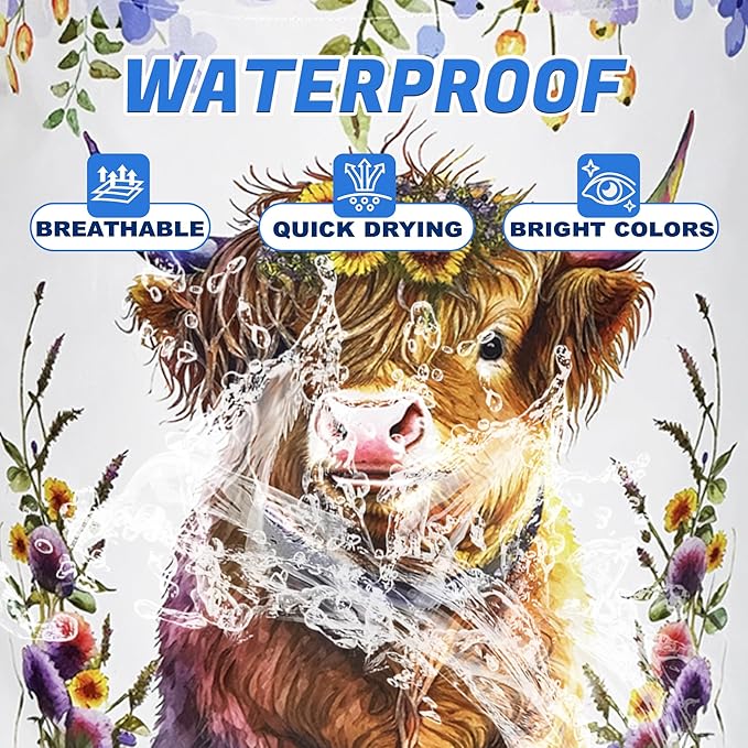 Highland Cow Laundry Basket Oxford Cloth Cattle Flowers Laundry Hamper With Handle Foldable Portable Clothes Storage Basket 18.9 X 16.5 Inch Storage Bag For Laundry Room/Bathroom/Bedroom/Dormitories