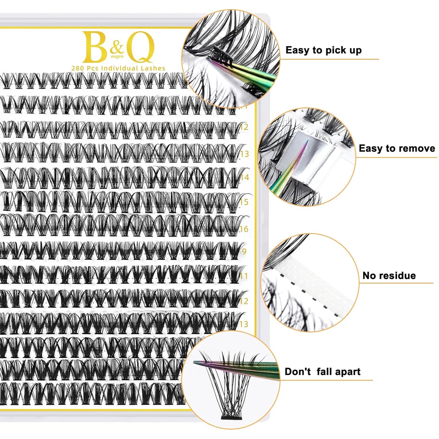 B&Qaugen Lash Clusters 30D 50D-D-9-16MIX LASH Individual Lashes 280 False Eyelash 9-16MIX Extensions Cluster DIY at Home (30D 50D,D-9-16MIX)