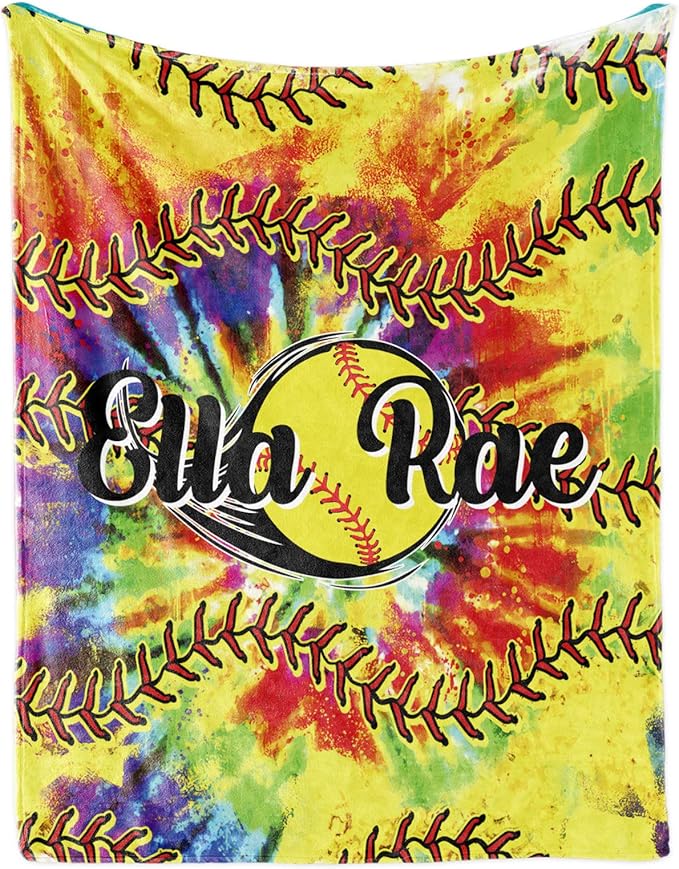 Personalized Softball Kids Blanket with Name and Number - Custom Sport Bed Blankets Gift for 0-3 Months Baby Essential - Super Warm and Comfortable 30x40inch