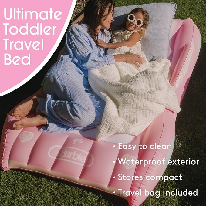 Barbie & FUNBOY Kids Sleepover Travel Bed & Air Mattress. Perfect for Sleepovers. Includes Carrying Storage Bag, Twin