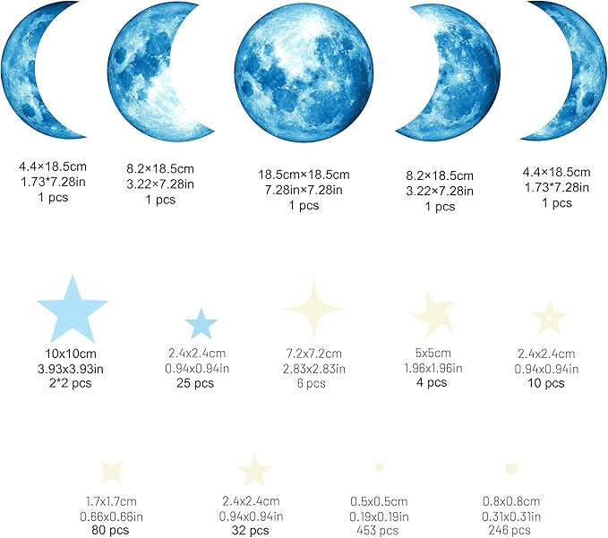 Glow in The Dark Stars for Ceiling, Starry Sky Stars and Moon Wall Decals, Space Solar System Galaxy Planets Wall Decors, Perfect Gifts for Kids Nursery Bedroom Living Room, Birthday Party Christmas