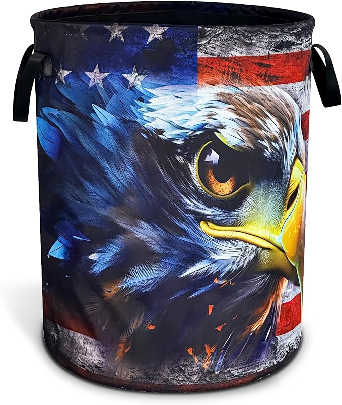 Vintage American Flag Eagle Laundry Basket Patriotic Oxford Cloth Laundry Hamper With Handle Foldable Portable Clothes Storage Basket 18.9 X 16.5 Inch Storage Bag For Laundry Room/Bathroom/Bedroom