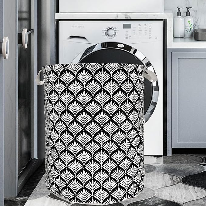 Merdes 19.7’’ Waterproof Foldable Laundry Hamper, Dirty Clothes Laundry Basket, Linen Bin Storage Organizer for Toy Collection (White leaf)