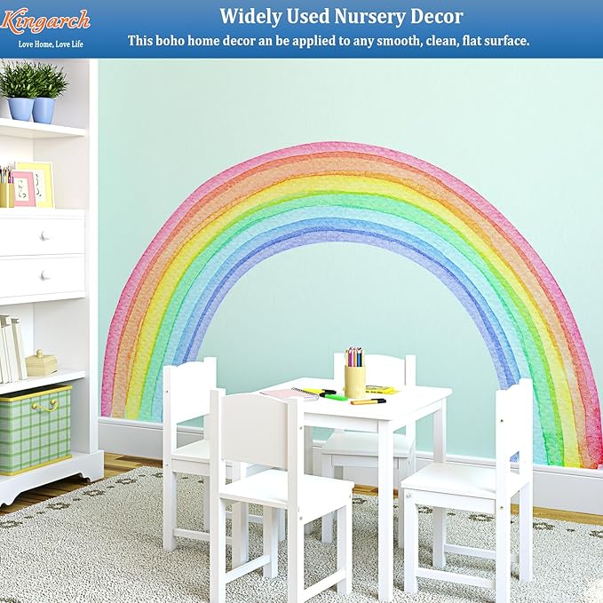 Large Watercolor Rainbow Wall Decals, Colorful Peel and Stick Vinyl Nursery Wall Decor, Removable Home Room Wall Decor Murals Stickers for Kids Girls Toddler Bedroom Living Room Playroom