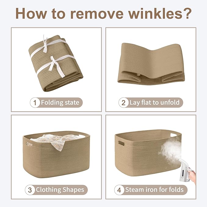 86L Large Wicker Laundry Basket for Living Room Storage,Boho Woven Cotton Rope Baskets for Kids Toy,Gifts,Square Blanket Hamper for Bedroom Dirty Clothes,Jute