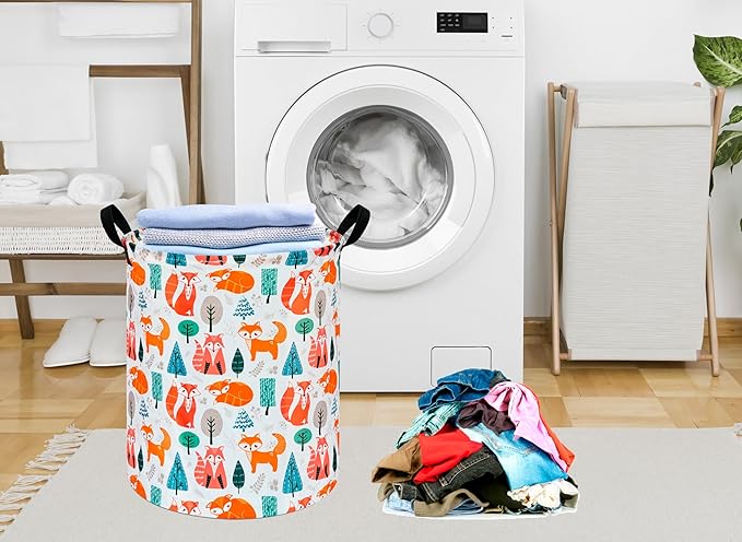 KUNRO Laundry Basket Nursery Hamper Kids Storage Bin Baby Toy Organizer Box Gift Basket for Room Decor