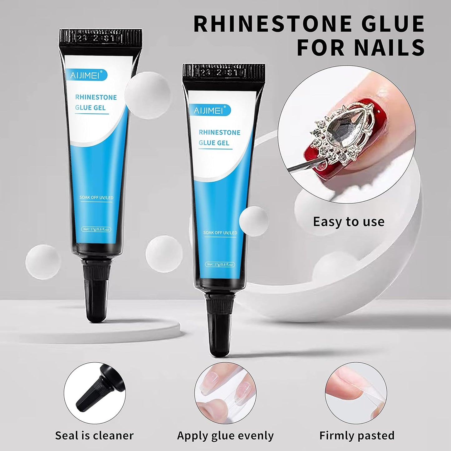 Needle Nail Rhinestone Glue Gel Needle Rhinestones Gel for Nail Charms Jewels Gems Diamonds Glue Gel x for Nails DIY Art Salon