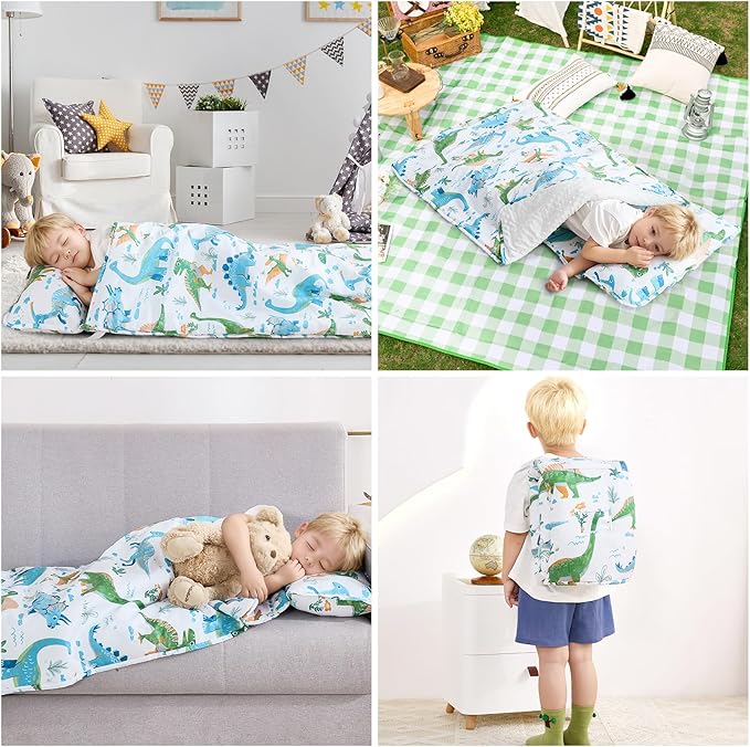 DJY Toddler Nap Mat,Kid Slumber Bag with Removable Pillow & Minky Blanket,Soft Sleeping Mat Perfect for Daycare,Preschool,Kindergarten,Travel