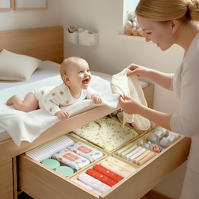 DIMJ Drawer Organizer Clothes - 18 Pack Closet Drawer Organizer Bins for Baby Clothes Storage, Fabric Dresser Organizer for Nursery Bedroom, Foldable Small Drawer Dividers for Underwear Socks