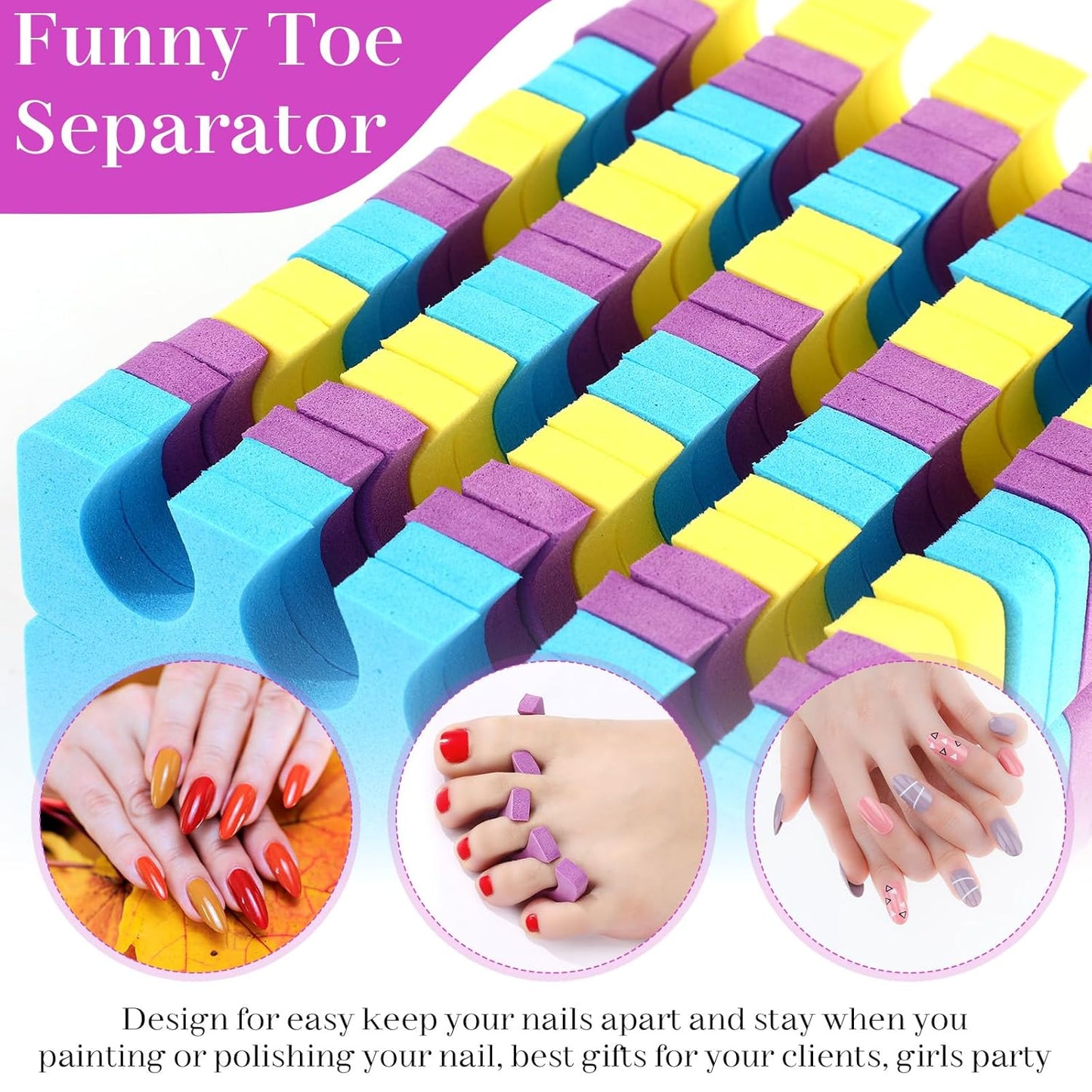 LemonRoad 300 Pcs (150 Pairs) Sponge Toe Separator Pedicure Finger Separator Tool Toe Divider Spacer Soft for Polishing Pedicure Manicure Coating Gel Painting Nail Beauty Accessory(Classic Color)