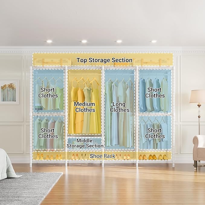 VIPEK V40C Plus Large Covered Clothes Rack for Hanging Clothes, Heavy Duty Clothing Rack Portable Wardrobe Closet White Metal Closet Rack with Black Oxford Fabric Cover, Max Load 1300lbs