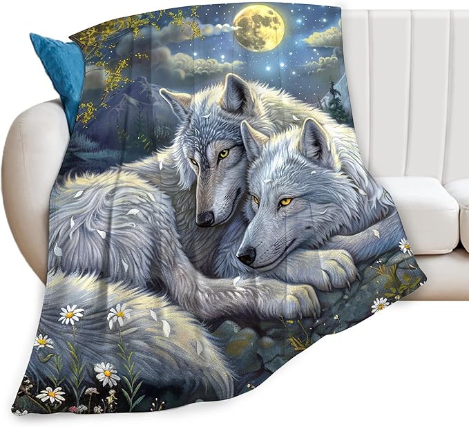 Wolf Blanket Wolves Gifts for Girls Boys Woman Kids Wolf Animal Lover Throw Blankets Soft Blanket Warm Fleece Flannel Plush Blankets for Bed Sofa Couch 50"x60"