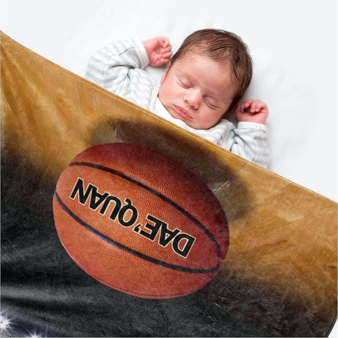 Personalized Baby Balll Soft Blanket: Custom Kids Basketball Design Blanket with Name and Number - Bedding Gifts for Infants Toddlers Adults 60x80inch