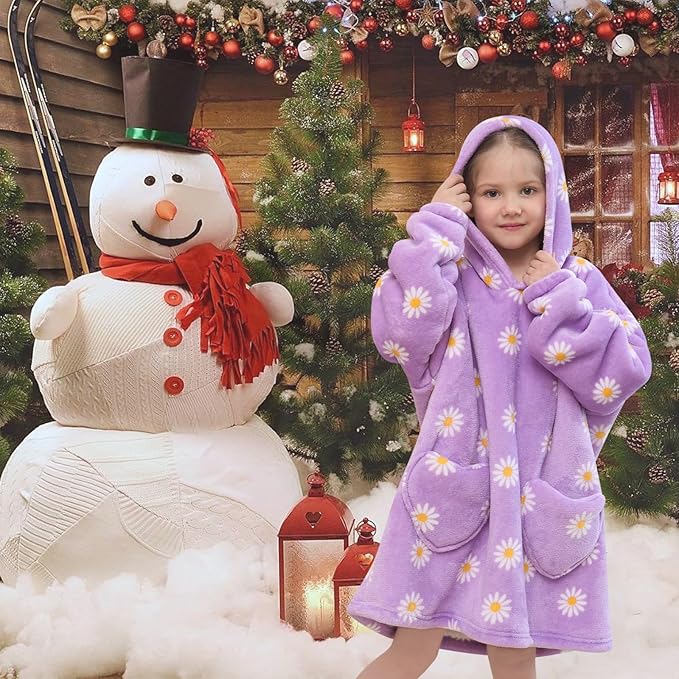 Fiosnow Daisy Flower Blanket Hoodies for Kids Toddler 2-6YR Oversize Wearable Blanket Hoodies for Boys Girls Teens